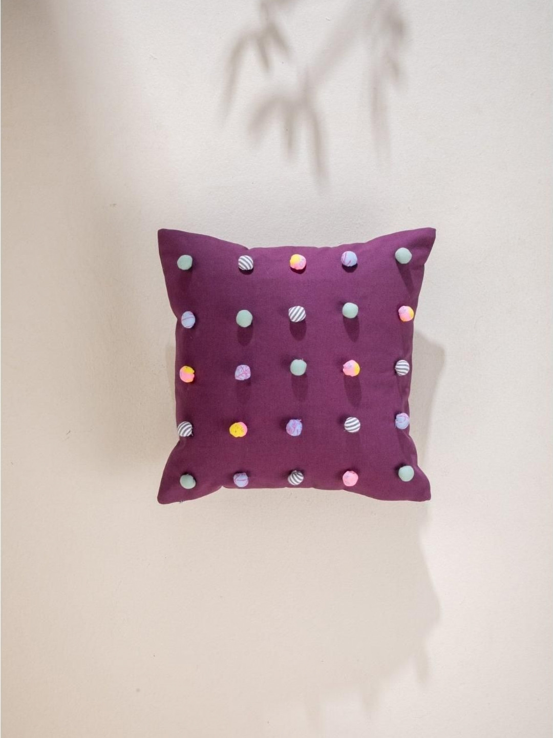 FREEDOM TREE Pom Poms Purple & Blue Cotton Square Cushion Covers