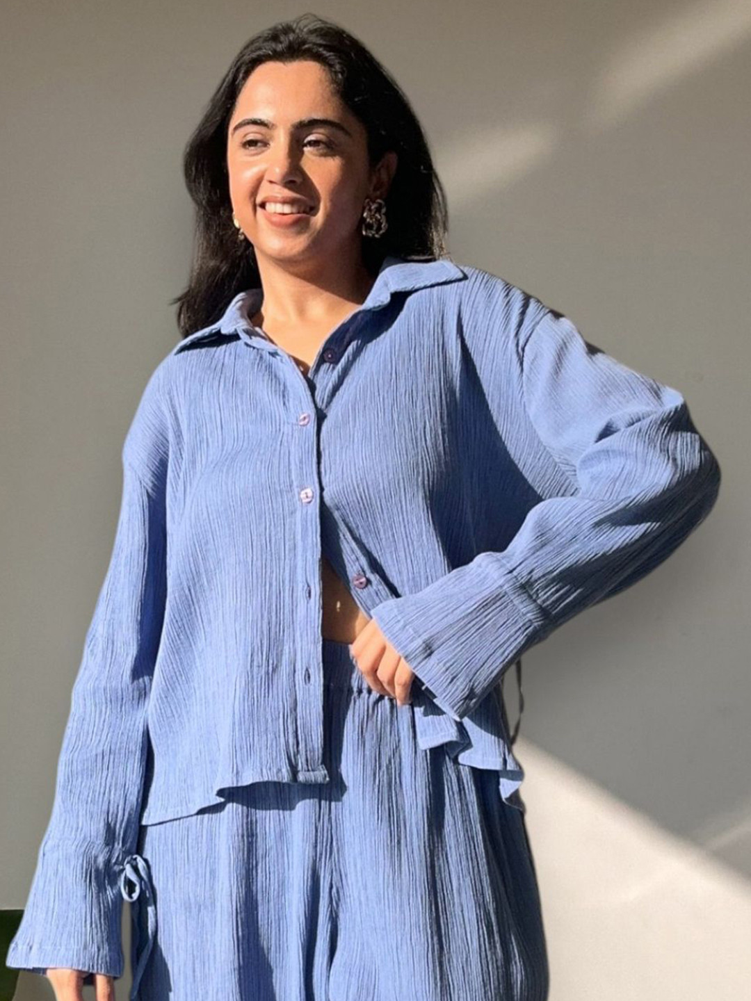 SPELL BY SMOKESHOW Women Comfort Relaxed Fit Textured Spread Collar Cotton Casual Shirt