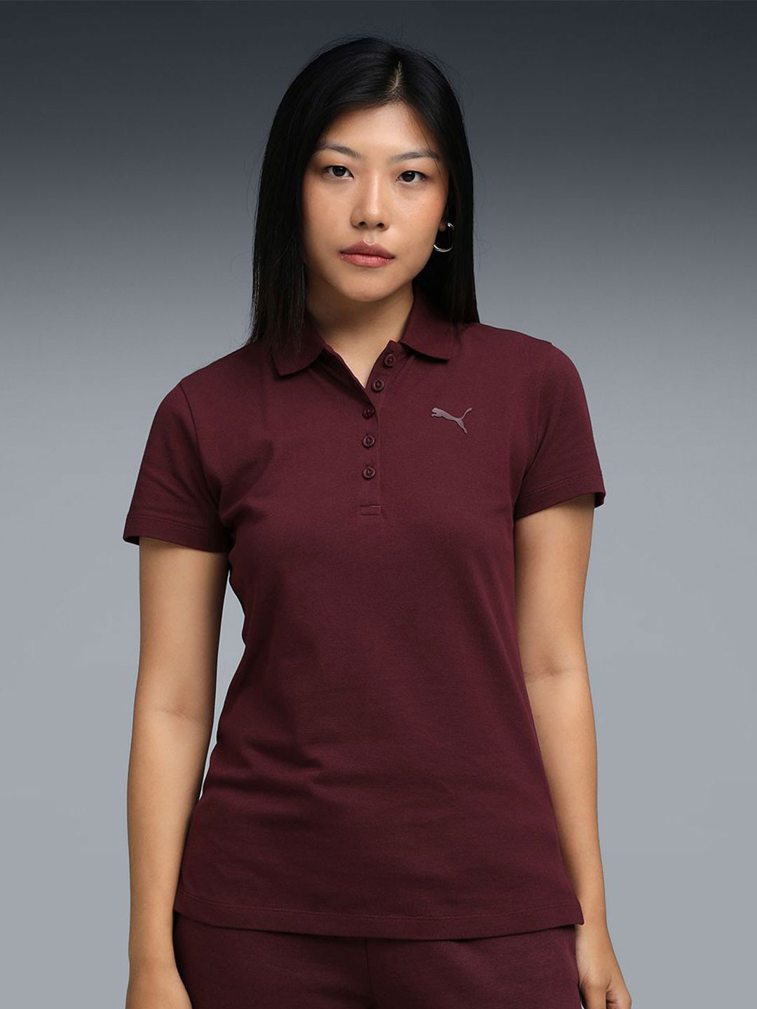 Puma Women Essentials Elevated Logo Cotton Polo T-Shirt