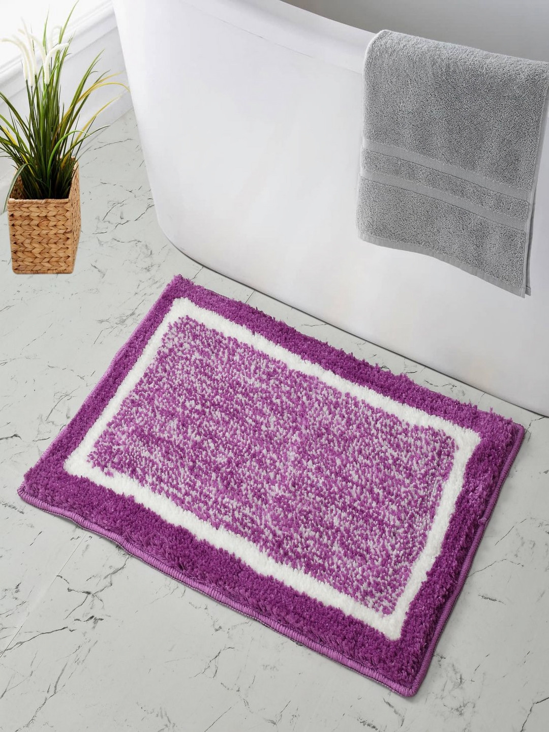 MAA HOME CONCEPT Purple & White Striped Microfibre Bath Rugs