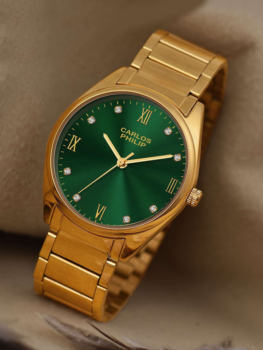 CARLOS PHILIP Romaluxe Men Embellished & Dial Straps Analogue Watch RSG 13 Green IGP