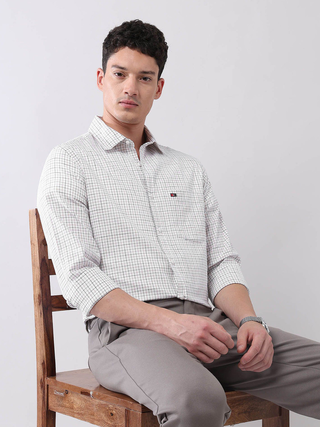 AD By Arvind Men Slim Fit Grid Tattersall Checked Spread Collar Pure Cotton Casual Shirt