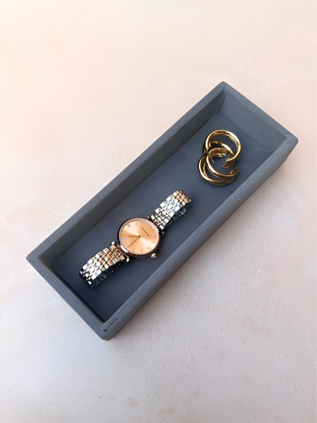 La Trove Grey Plain Micro Jewellery Velvet Organizer Tray