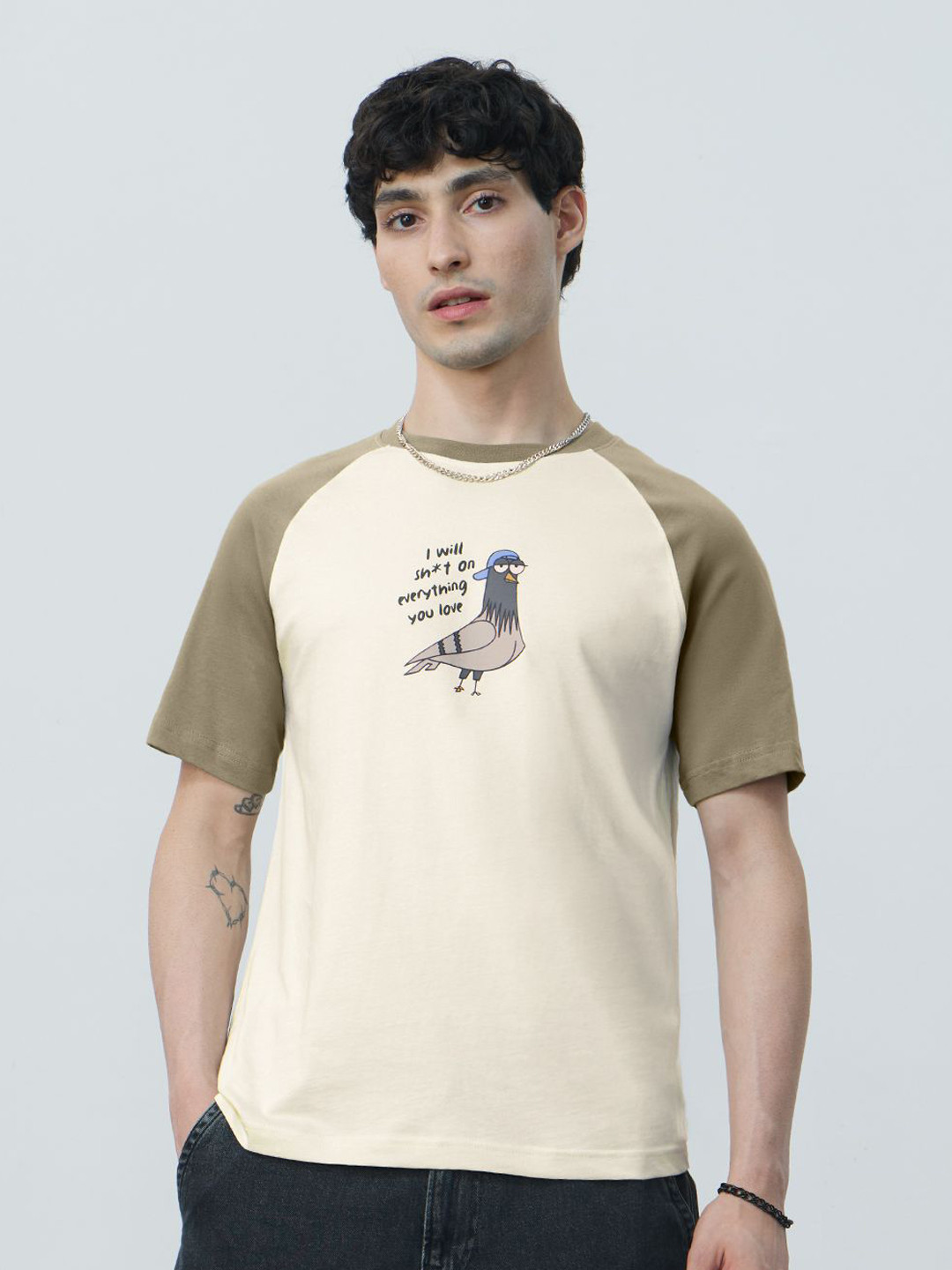 The Souled Store Pigeon Graphic Printed Relaxed Fit Pure Cotton T-Shirt