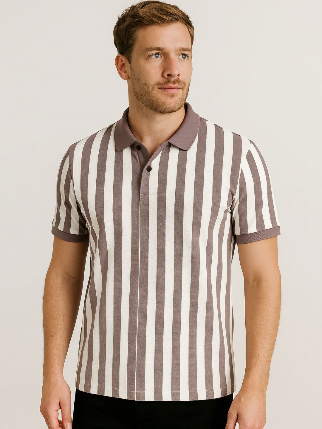 WILD ELEPHANT Striped Short Sleeves Polo Collar T-shirt