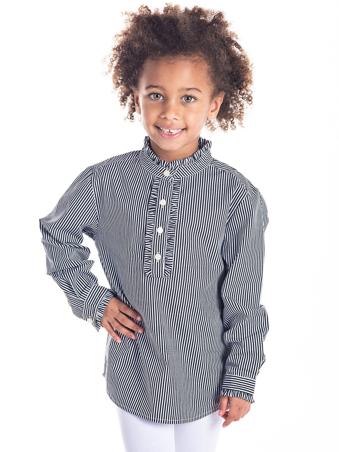 Cherry Crumble Striped Mandarin Collar Shirt Style Top