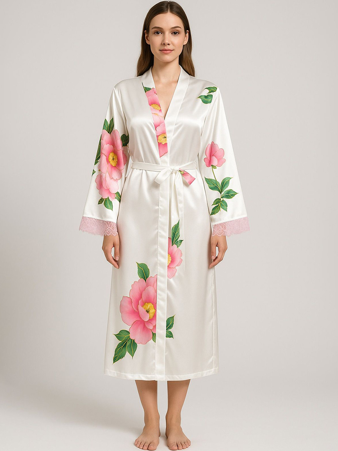 Ms.Lingies Women Printed Elegant Satin Maxi Wrap Bath Robe