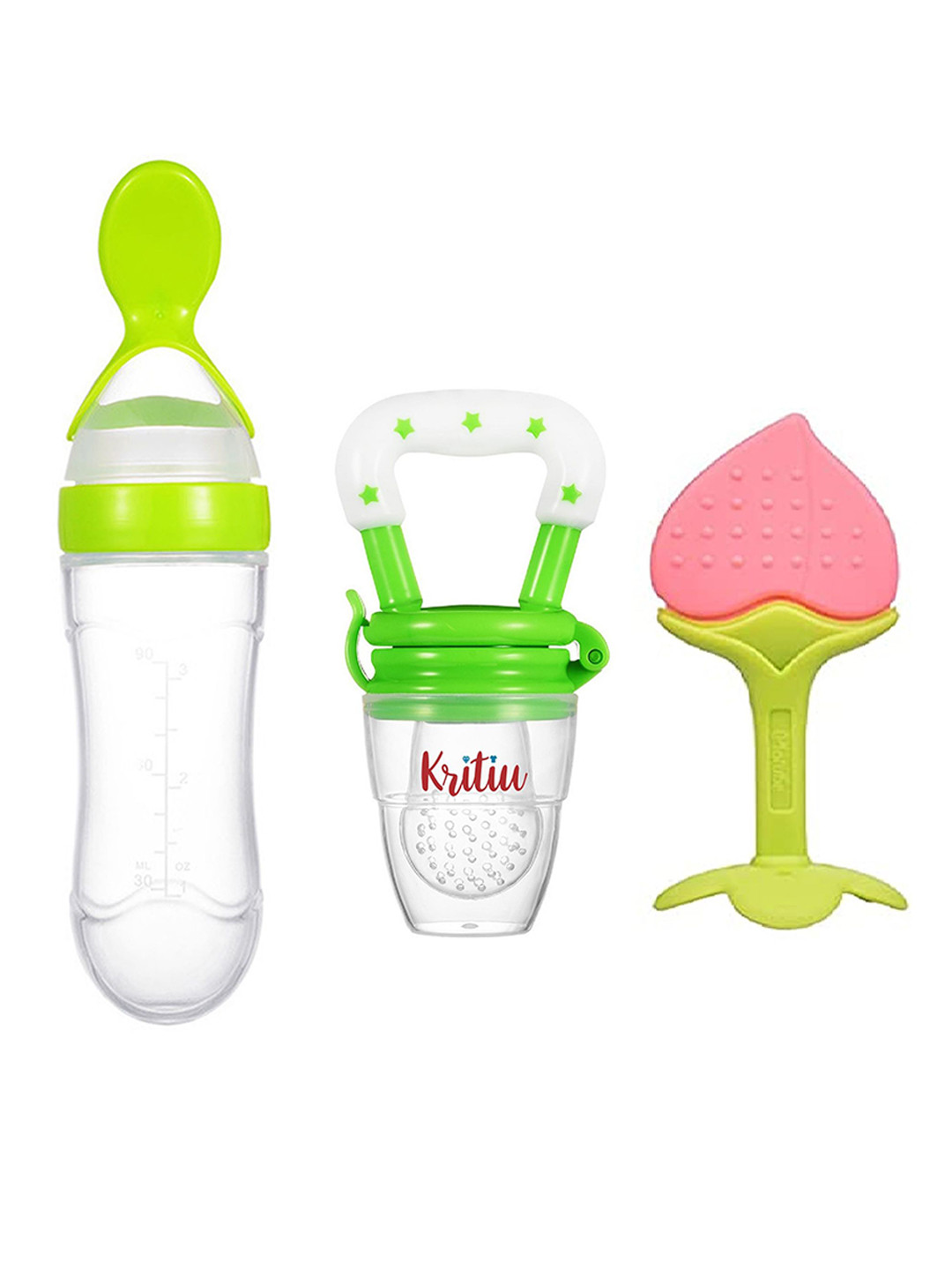 Kritiu Set Of 3 Textured Silicone Food & Fruit Feeders With Stand Teether