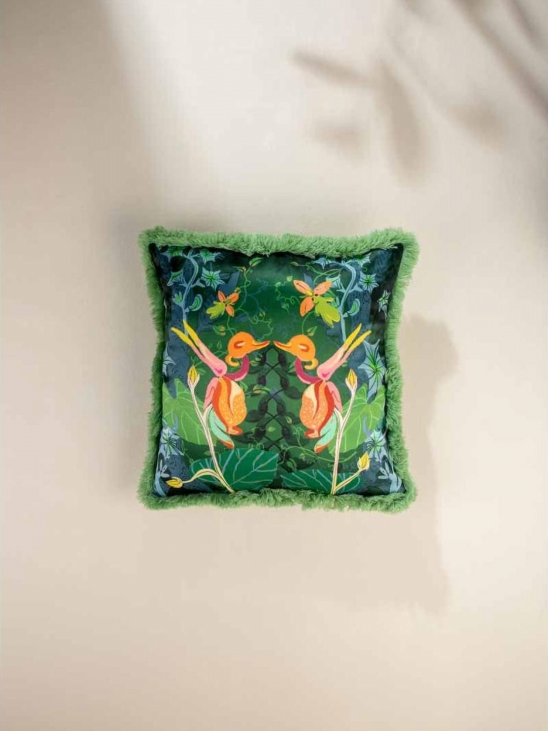 FREEDOM TREE Mimicry Blooms Green & Orange Colored Printed Square Cushion Covers