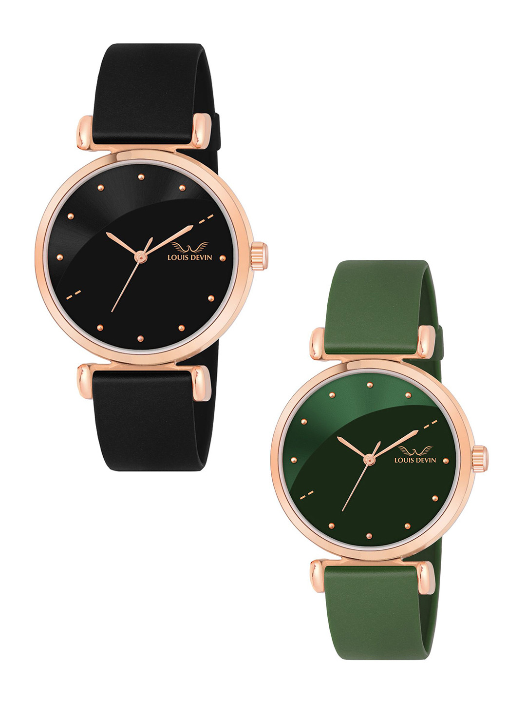 LOUIS DEVIN Women Set of 2 Embellished Analogue Watch LDCM-191-BLK-GRN