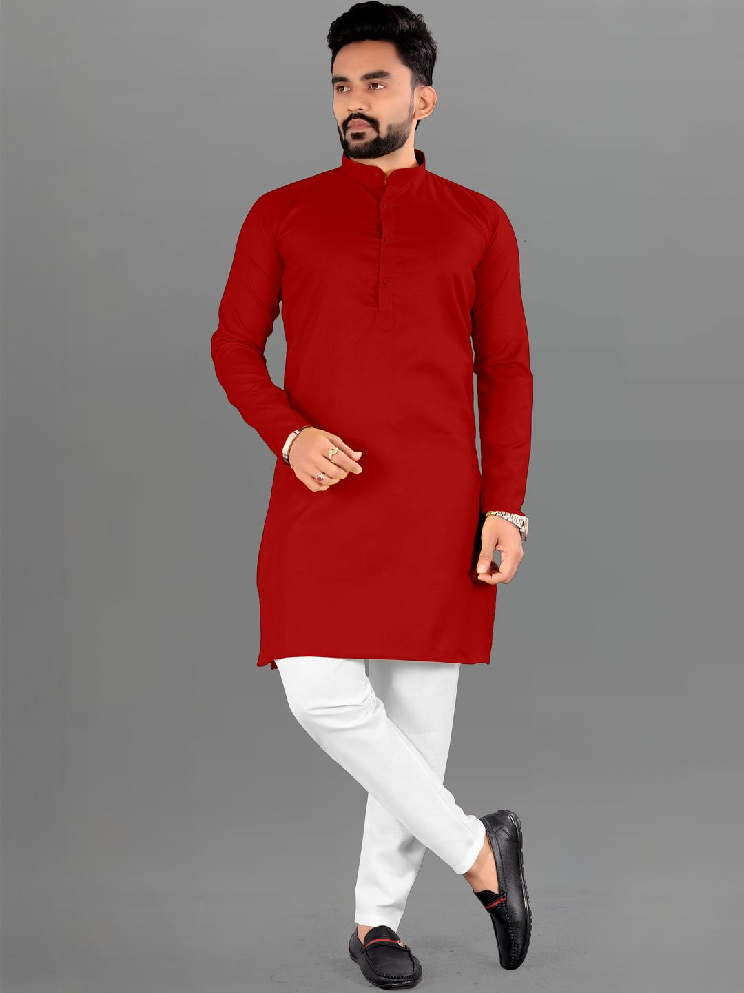 Attigo Red Cotton Blend Kurta Sets