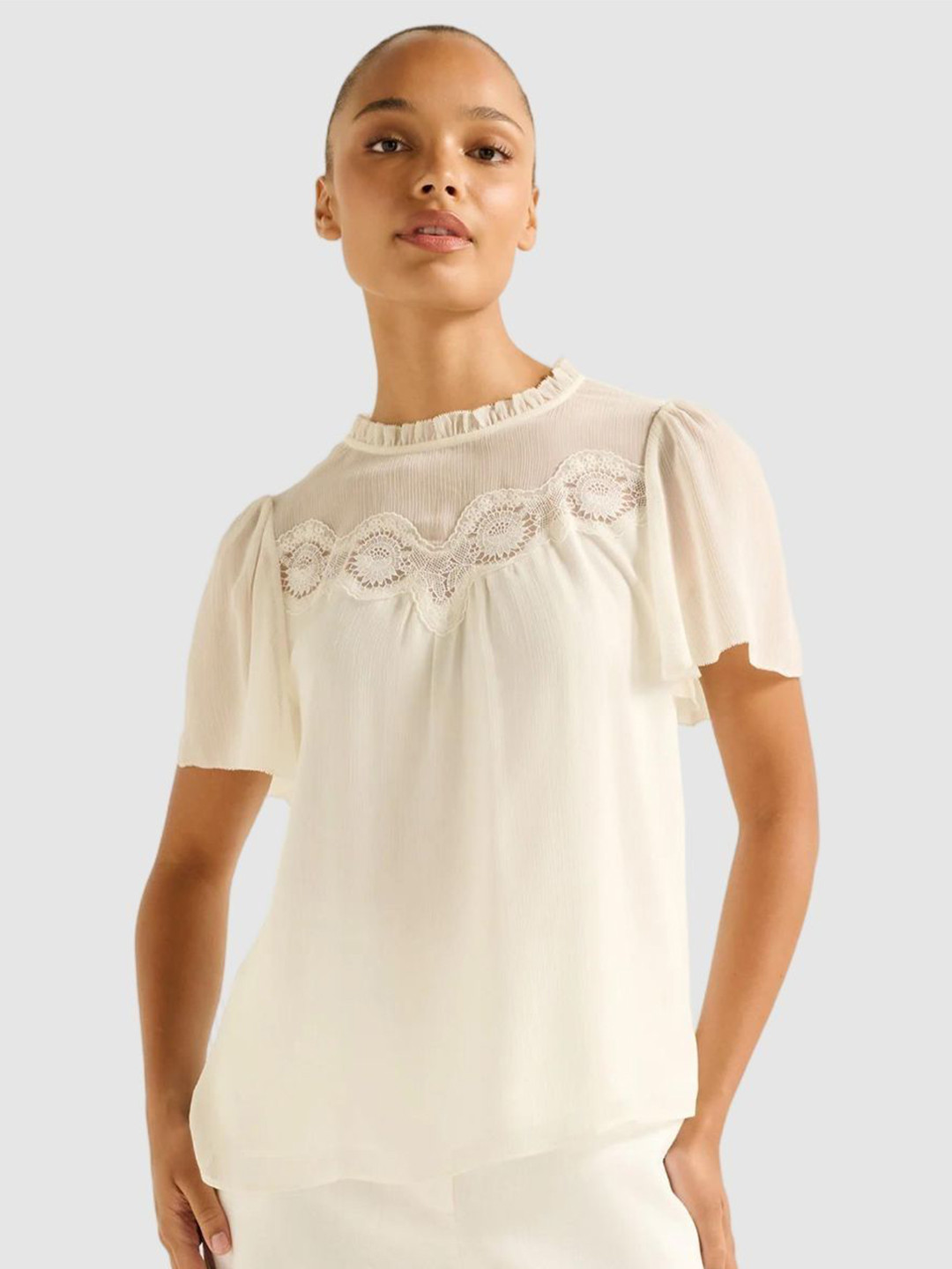 Forever New Martha Women Lace Insert Flutter Sleeve Top