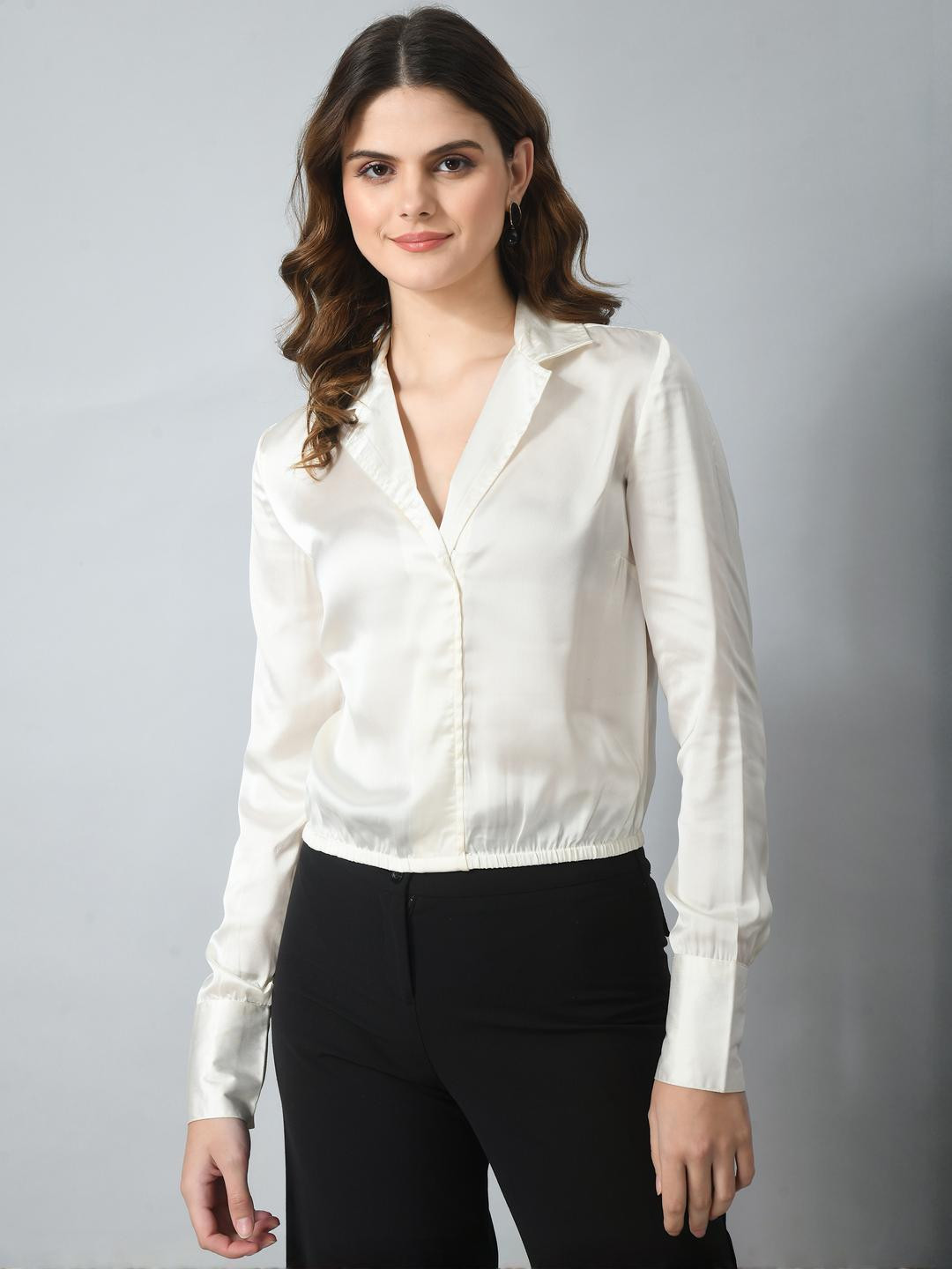 SMERA MART Solid Satin Formal Crop Top