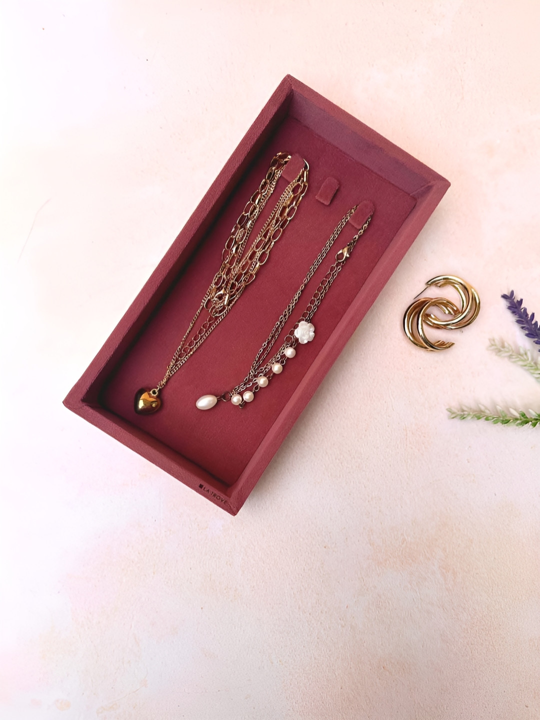 La Trove 3 Pieces Darkpink Mini Chain Velvet Organizer Tray