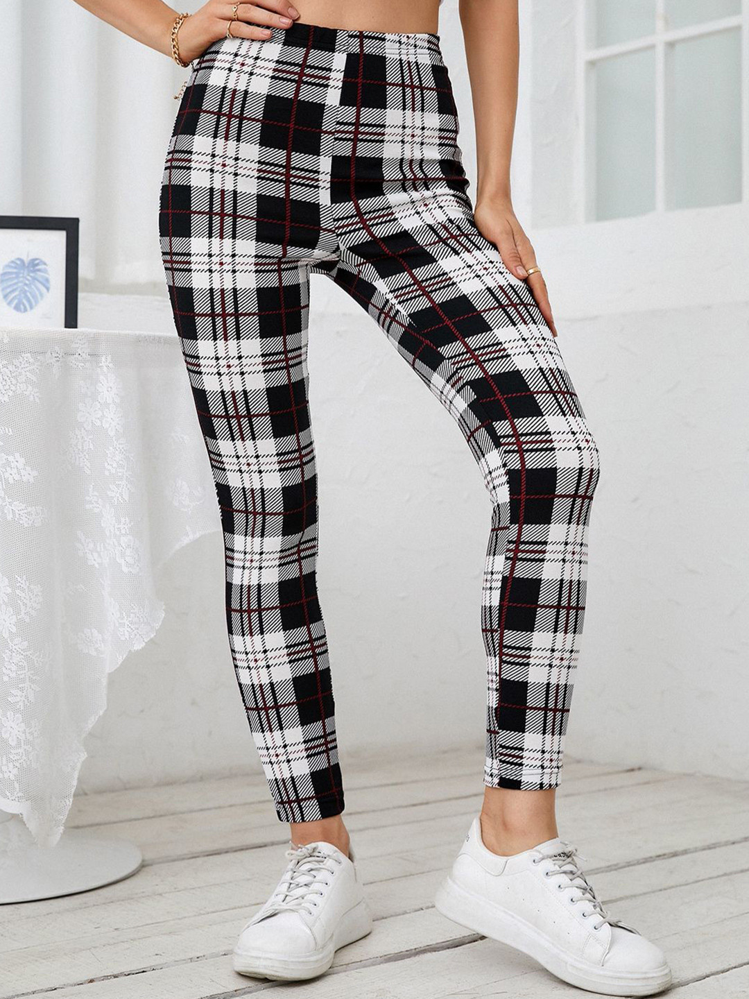 DTR FASHION Checked Stretchable Hight Rise Tights