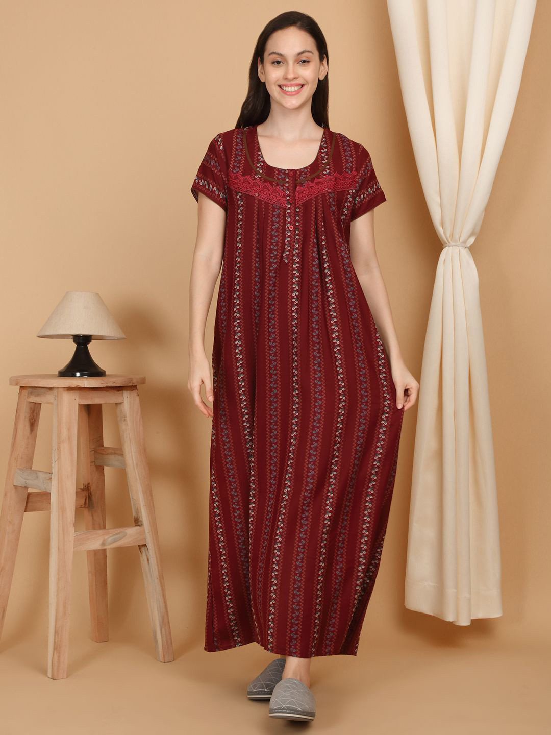 Sweet Dreams Women Floral Printed Pure Cotton Maxi Nightdress