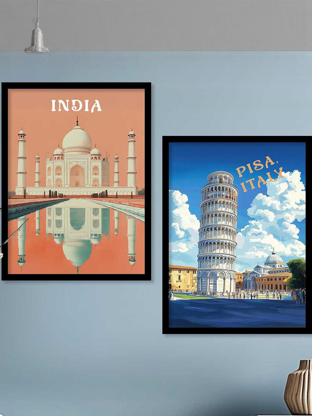 WALLLANE Black Set Of 2 Travel Wall Art Poster With Frame Decor Wall Paintings