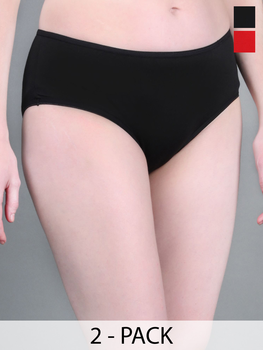 Bamboology Pack Of 2 Mid-Rise Anti-Bacterial Basic Briefs MIDI-RED-BLK
