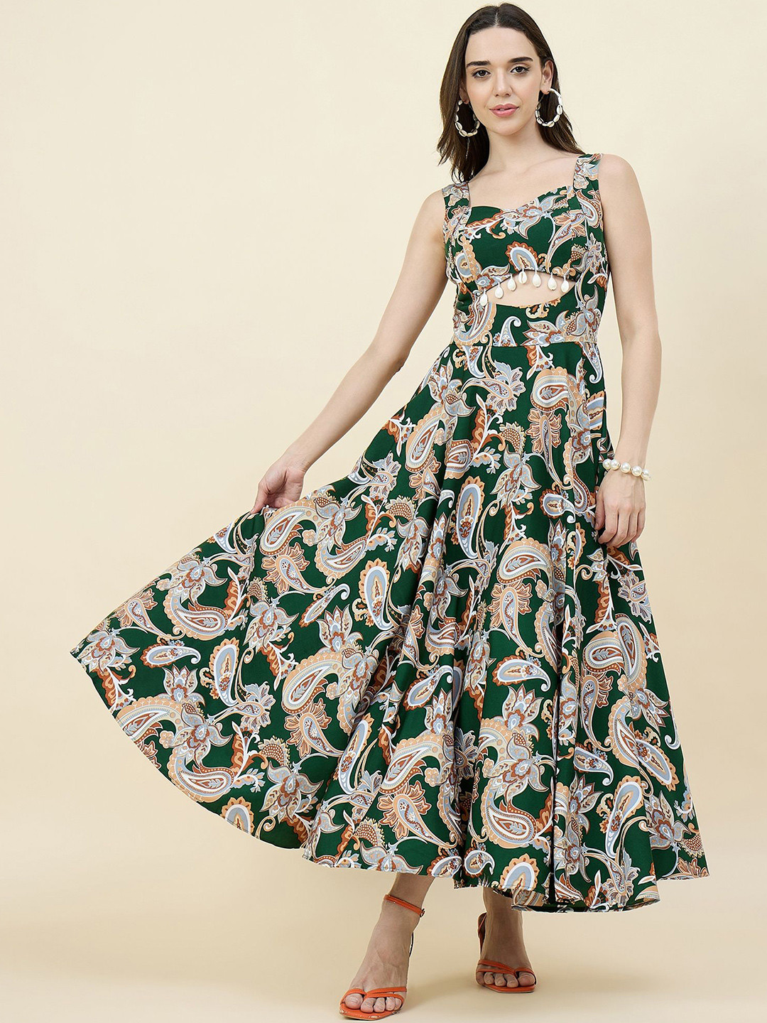 aayu Women Ethnic Motifs Printed Cut-Outs Crepe Fit & Flare Dress