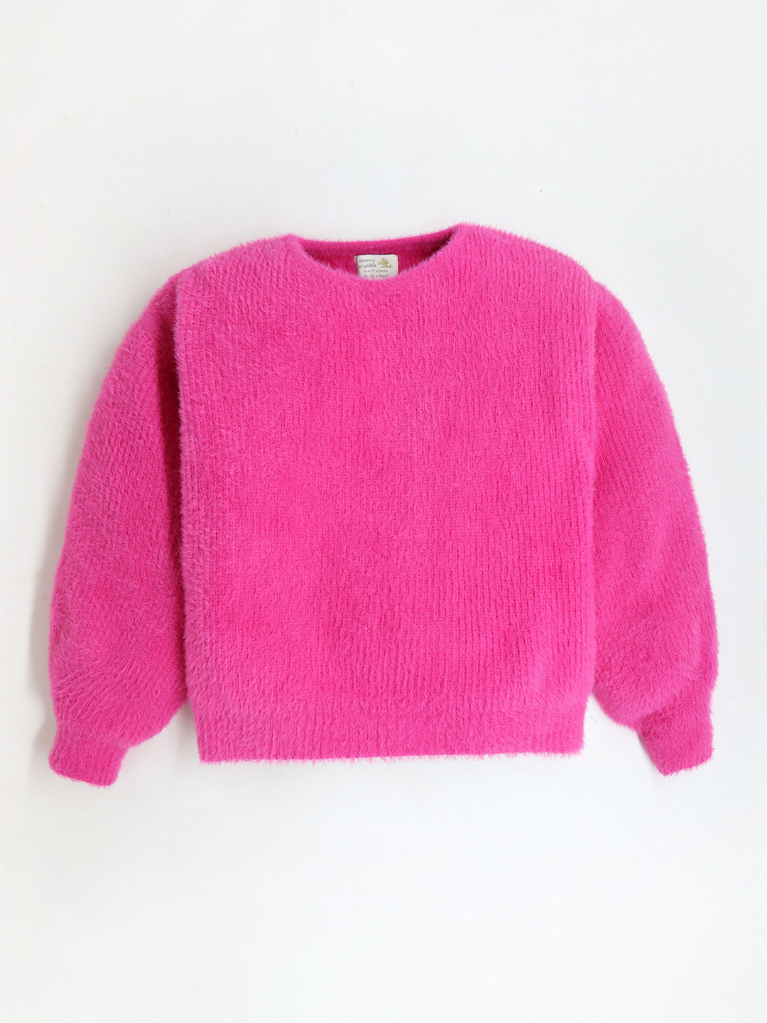 Cherry Crumble Girls Furry Full Sleeves Round Neck Pullover Sweater