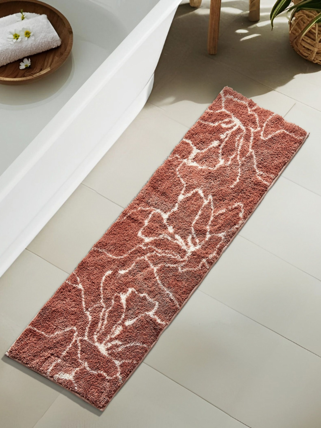 Home Centre Brown Mekong Printed 1800 GSM Anti-Slip Bath Runner