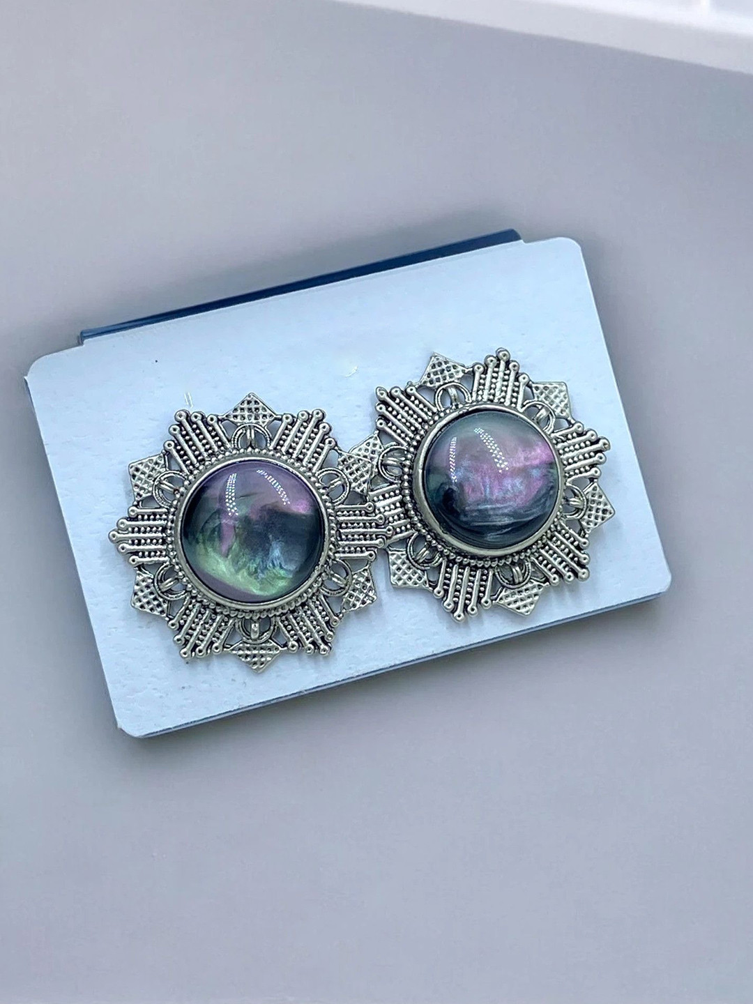 APUNKA D FASHION German Silver-Plated Artificial Stones Studded Floral Studs