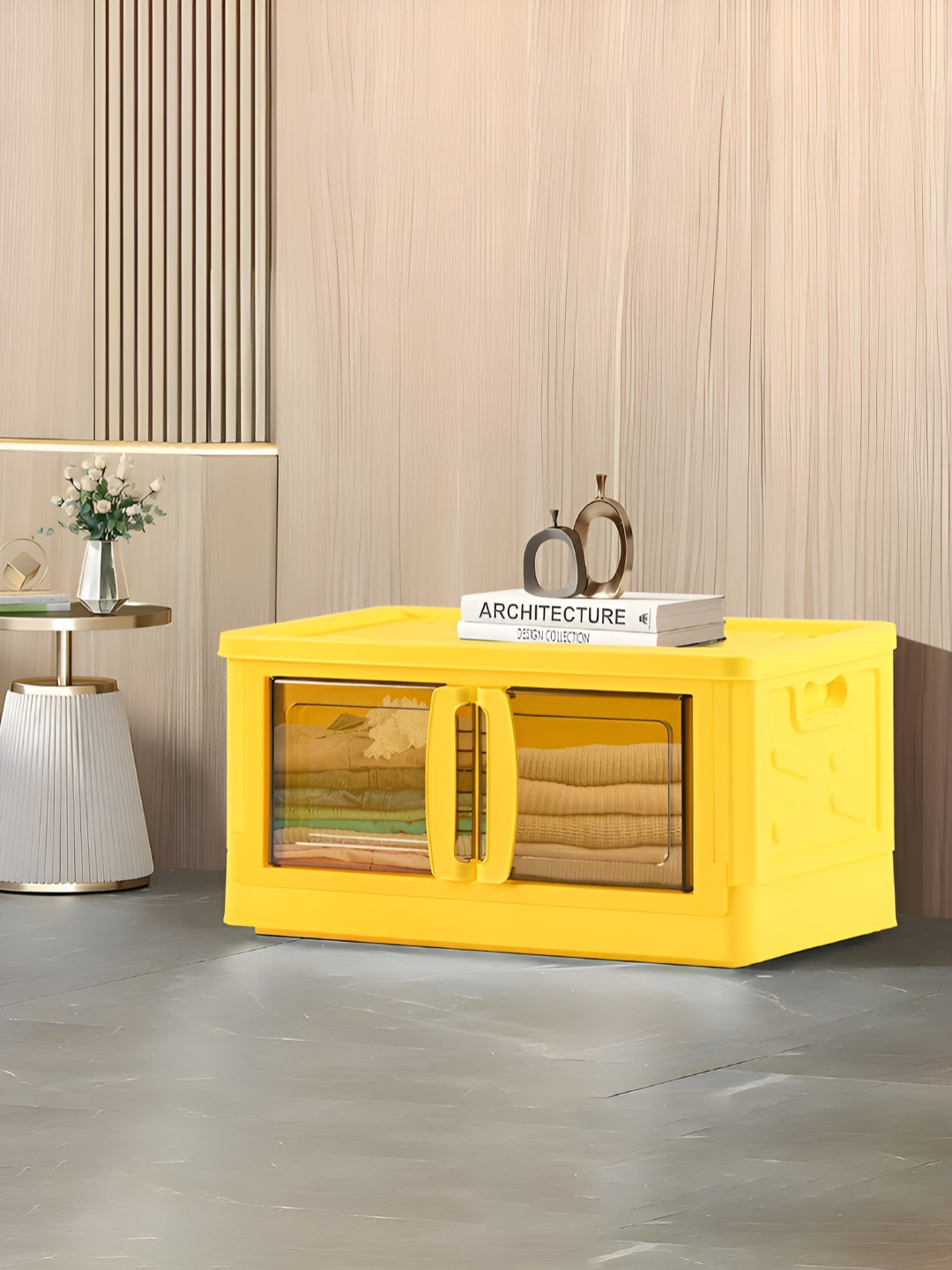 RUBOXA Yellow & Black  Double Door Storage Box Organiser With Lid