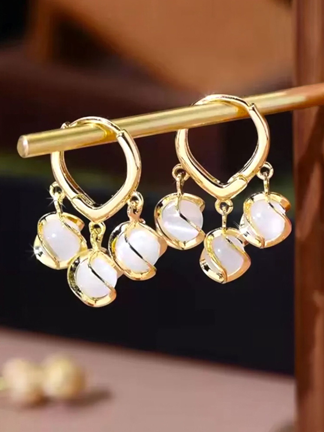 APUNKA D FASHION Stainless Steel Gold-Plated Onyx Studded Contemporary Hoop Earrings