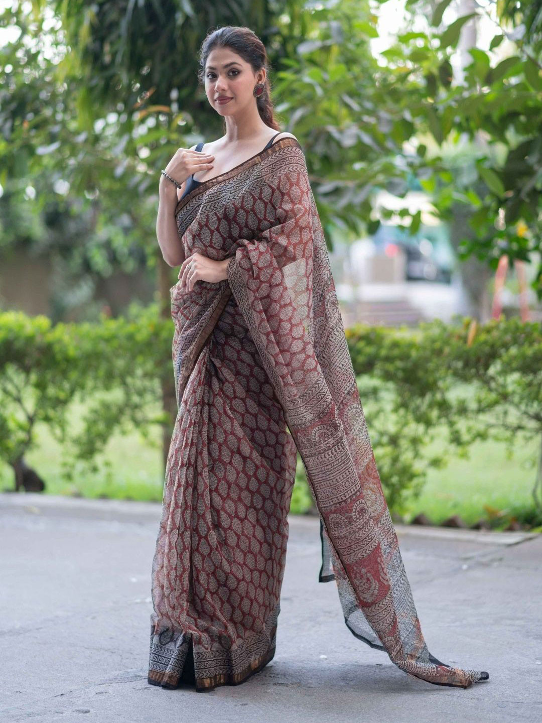 The Raksha Store Ajrak Printed Pure Cotton Saree