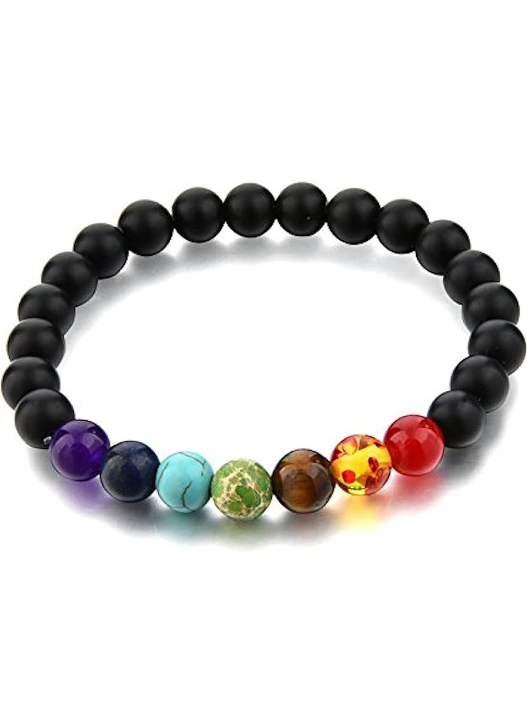 Divine souvenirs Unisex Artificial Beaded 7 Chakra Reiki Feng Shui Elasticated Bracelet
