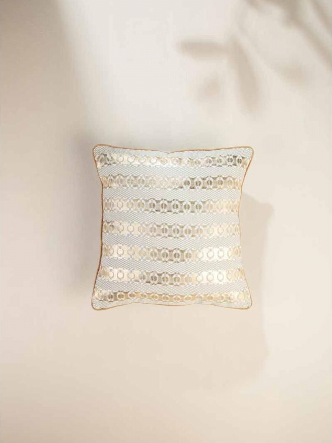 FREEDOM TREE Geo Gold-Toned & White Printed Cotton Square Cushion Cover