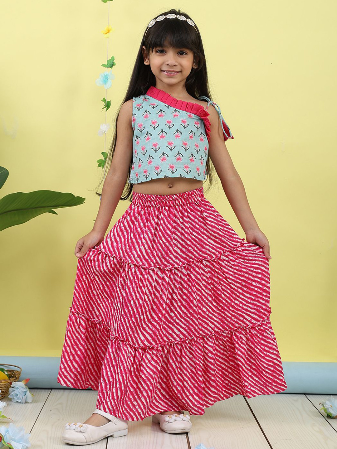 Here&Now X Kinder Kids Girls Ready to Wear Cotton Lehenga With Top