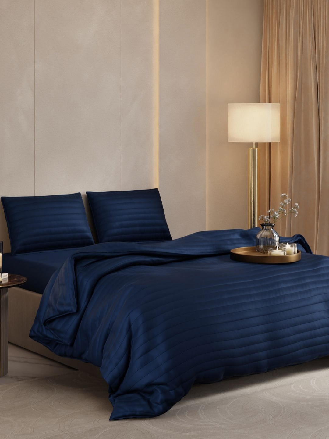 Stoa Paris Date Night Collection 3Pcs Blue Quilted 300 TC Double Superking Bed Cover