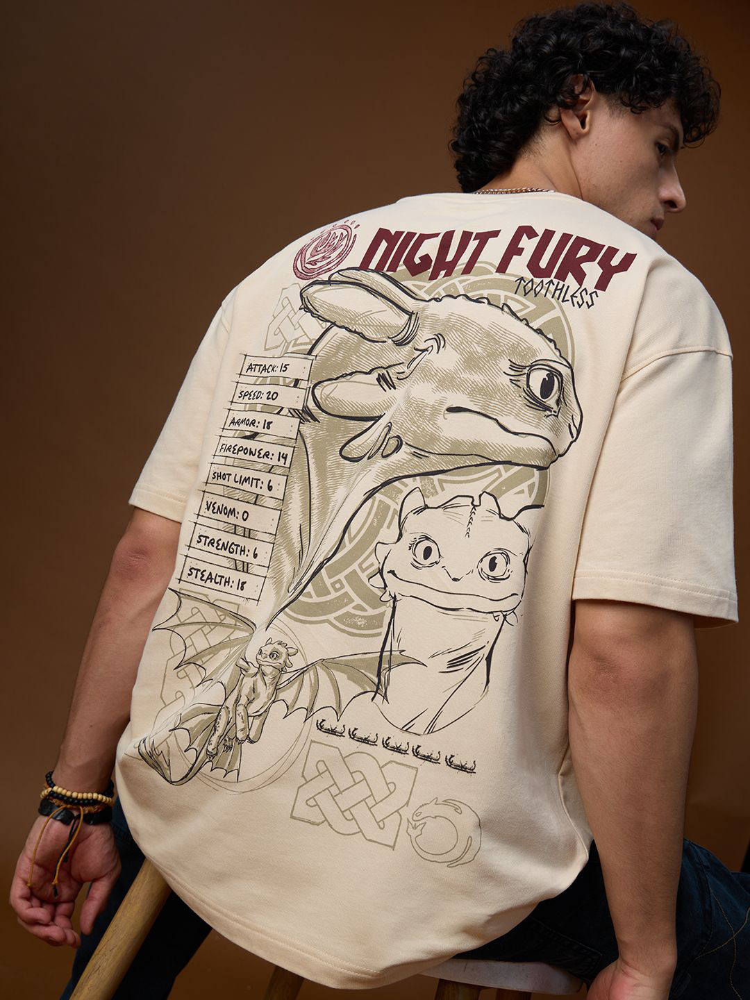 The Souled Store Oversized Shadow Wings Graphic Printed Pure Cotton T-Shirt