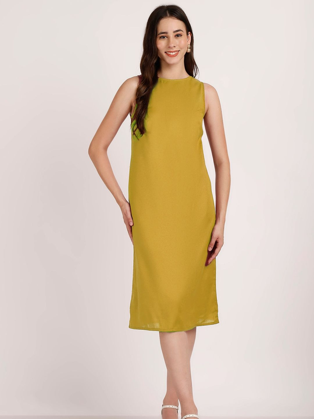 Aoba Women Green Solid Linen Dress