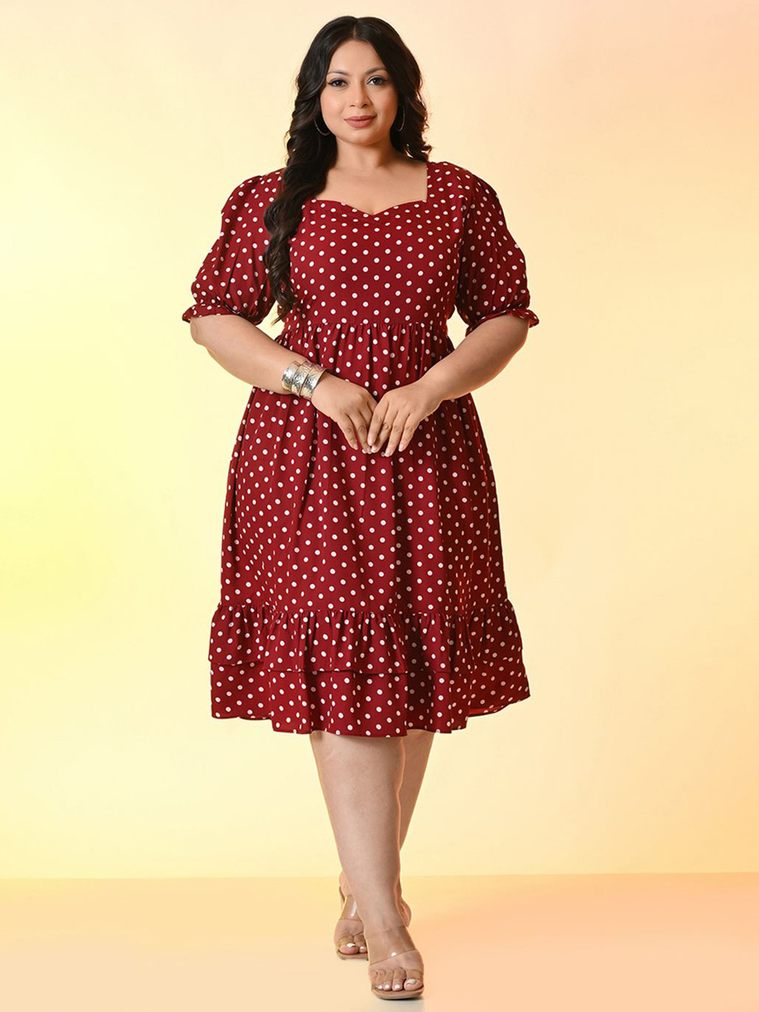 PrettyPlus by Desinoor.com Women Plus Size Polka Dot Printed Fit & Flare Midi Dress
