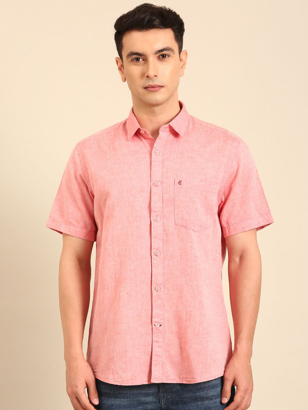 CAVALLO by Linen Club Regular Fit Short Sleeves Cotton Linen Shirt