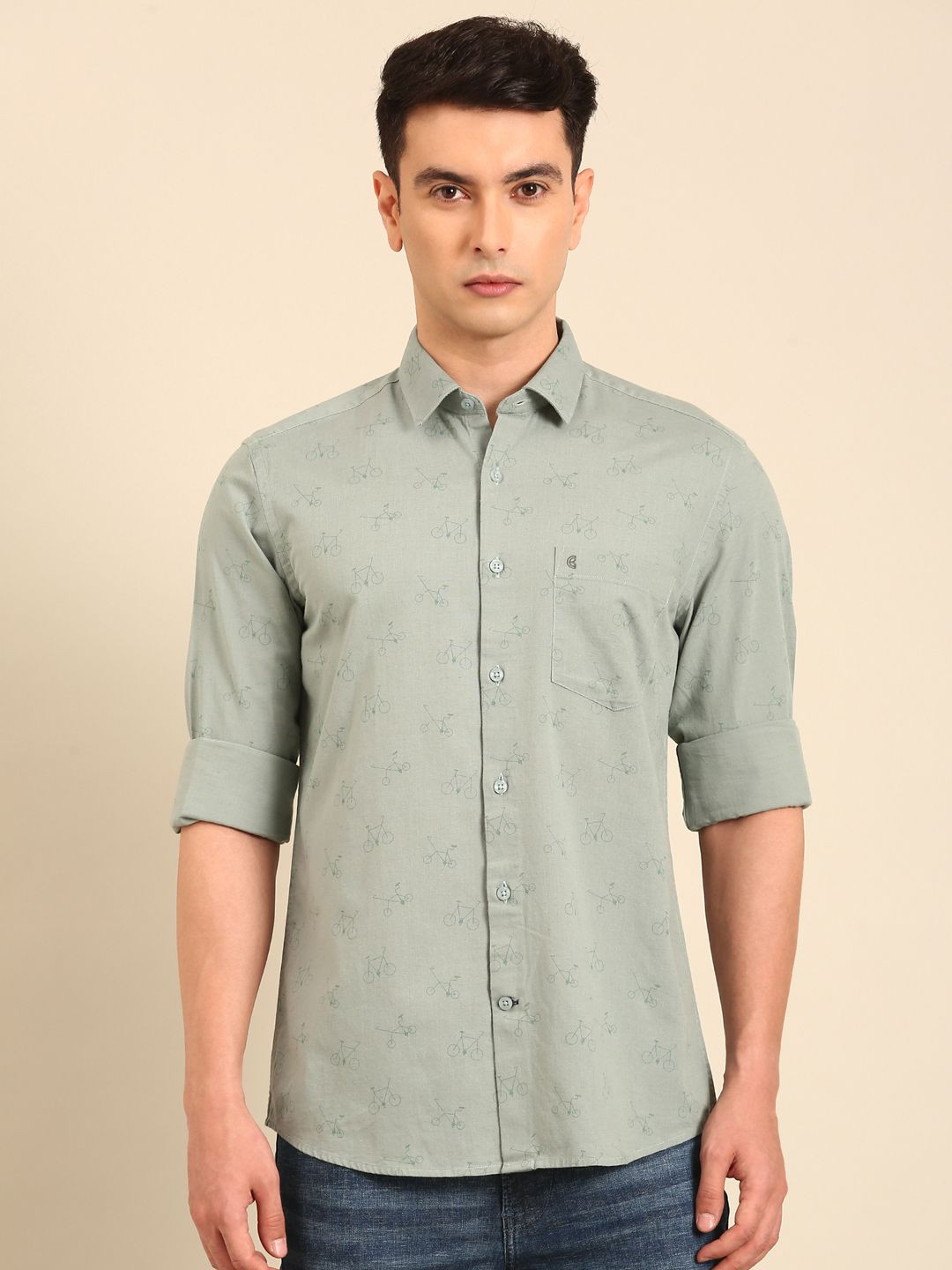 CAVALLO by Linen Club Regular Fit Conversational Printed Long Sleeves Cotton Linen Shirt
