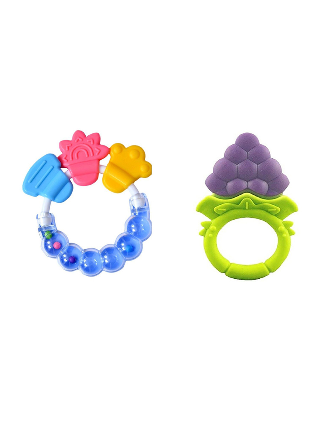 Kritiu Set Of 2 Textured Silicone Fruit Shape & Rattle Teether
