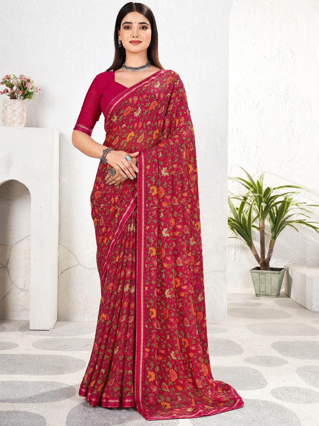Pandadi Saree Floral Printed Pure Chiffon Sarees