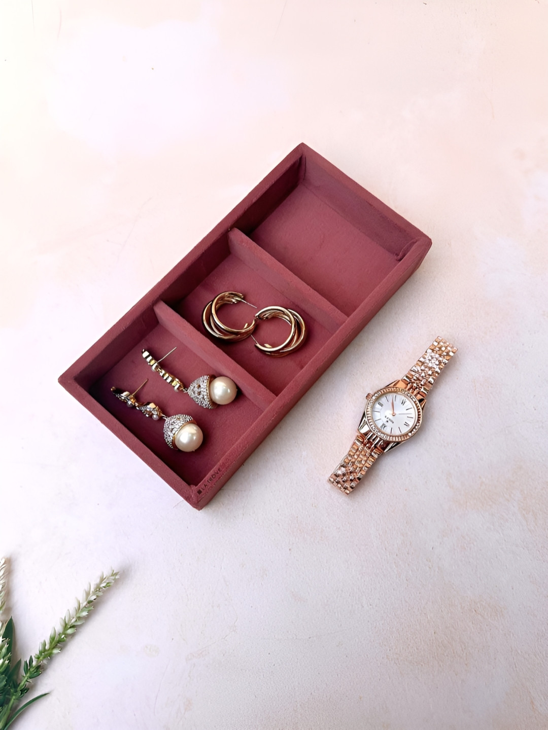 La Trove 3 Grid Darkpink Mini Velvet Jewellery Organizer Tray