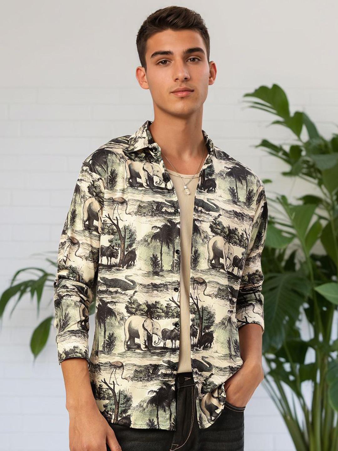 SZN Men Regular Fit Animal Print Casual Shirt