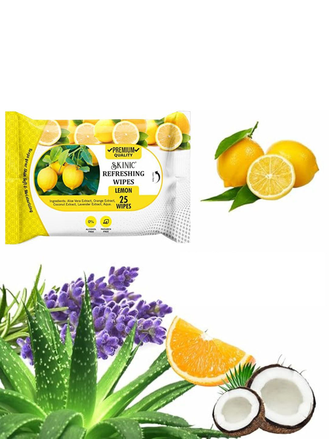 SKINIC Skin Refreshing Wipes- 25 Wipes- Lemon