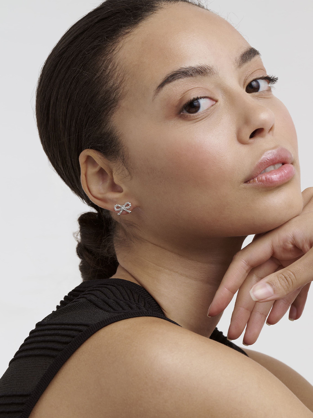 Ted Baker Silver-Plated Crystal Studded Ribbon Bow Quirky Studs