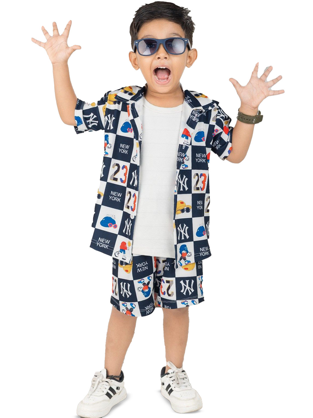 NEW GEN Boys Printed Short Sleeves Shirt With T-Shirt And Shorts