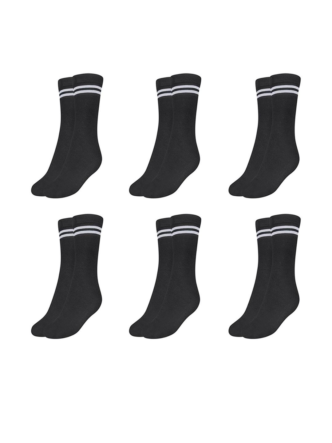 MUKHAKSH Boys Pack of 6 Pairs Black Socks with White Stripes Border