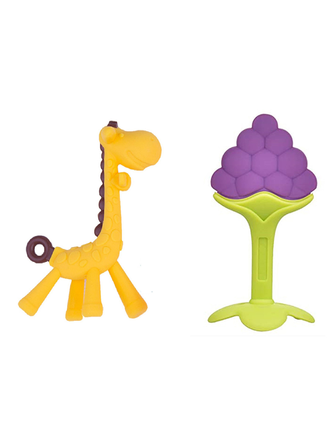 Kritiu Set Of 2 Textured Silicone Giraffe Shape & Stand Teether