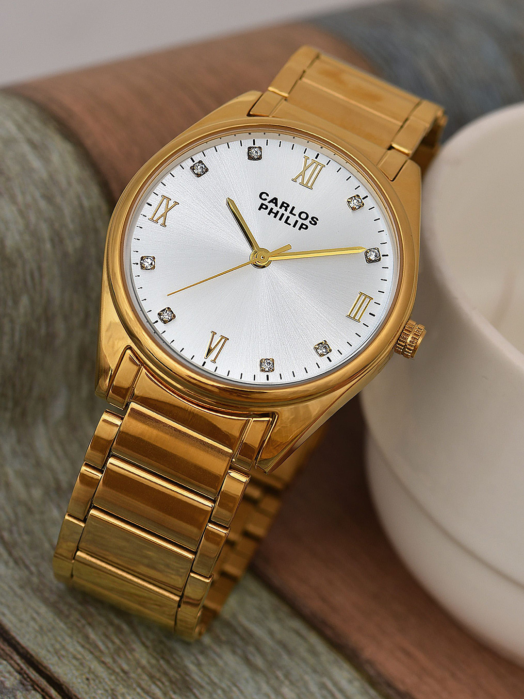 CARLOS PHILIP Men Brass Embellished Dial  Bracelet Style Straps Analogue Watch Romaluxe