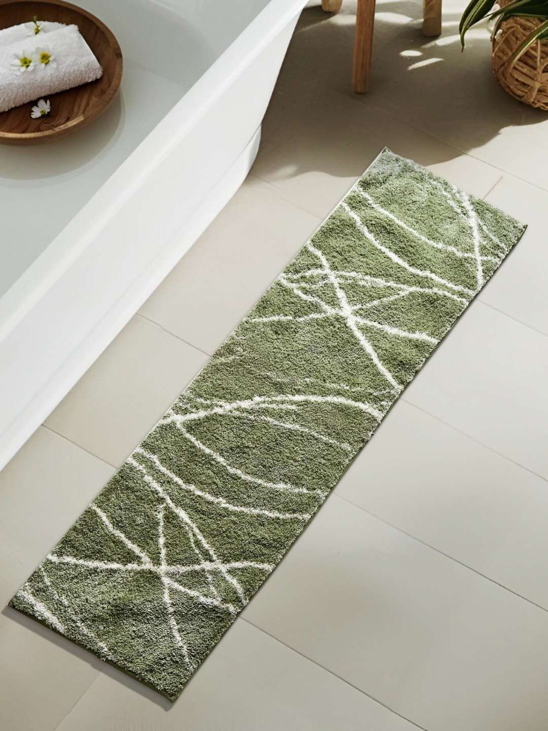 Home Centre Green Mekong Printed 1800 GSM Anti-Slip Bath Runner