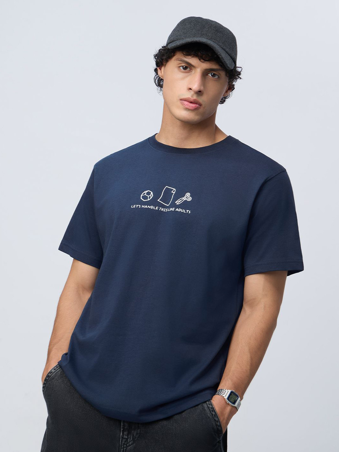 The Souled Store Handle Like Adults Graphic Printed Relaxed Fit Pure Cotton T-Shirt